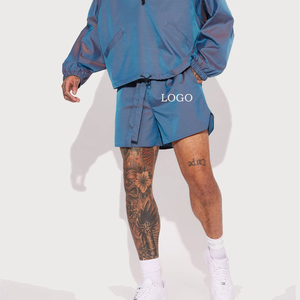 Ensemble de survêtement bleu pour homme, coupe ample, couleur unie, séchage rapide, short streetwear avec cordon de serrage et logo frontal - Product Image 2