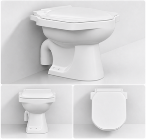 Cuvette de toilettes monobloc en céramique blanche, à poser au sol, allongée, avec évacuation en P/S, design moderne et écologique pour salle de bain - Product Image 3