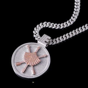 Pendentif ange en argent massif 925 plaqué or blanc, diamètre 2,5 pouces, serti de diamants Moissanite VVS, sur mesure, style hip-hop - Product Image 1