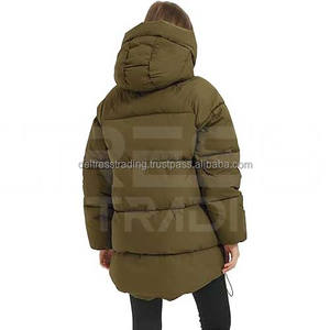 Chaqueta de invierno cálida para mujer al por mayor, con capucha, cremallera completa, larga, transpirable, relleno de algodón, tejido de lana, gorro desmontable - Product Image 2