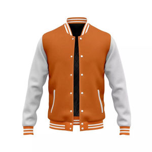 Green White Color Blocking Varsity <b>Jacket</b> Unisex Preppy Style Regular Fit Polyester Shell Satin Lining Autumn Wear - Product Image 6