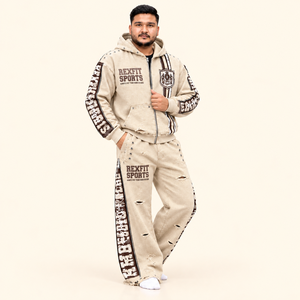 Rexfit sports 2026 CustomMen’s Cream Distressed Tracksuit <b>Graphic</b> <b>Zip</b> <b>Up</b> <b>Hoodie</b> and Wide Leg Pants Oversized <b>Zip</b>-<b>Up</b> Tracksuit - Product Image 4