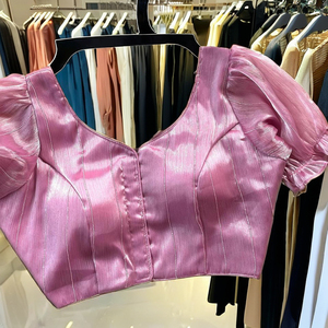 เสื้อเบลาส์ทันสมัยสำหรับฤดูร้อนโดย Zimi slub ผ้า strach ที่มีดีปมด้านหน้าที่สวยงามเปิดลวดลายสไตล์ทางการพร้อมใส่ - Product Image 1