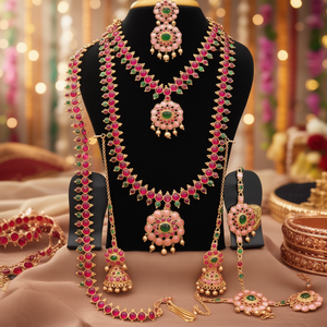 South Indian Kemp Style Wedding Earring Set-Rose Gold Antique Gold & Rhodium Plated Fine Jewelry - Product Image 3
