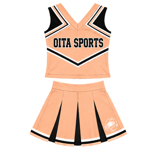 Ensemble d'uniformes de cheerleading personnalisés par le fabricant, couleur pêche, avec haut court sans manches à col en V et jupe plissée, vêtements de performance pour équipe - Product Image 1