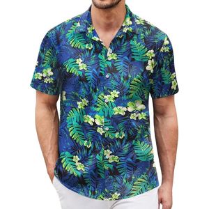 Camisa Casual para Hombre con Estampado Floral de Hibisco Rojo, Manga Corta, Estilo Tropical Isleño, con Botones, Poliéster, Estampado Digital, Camisas Hawaianas - Product Image 6