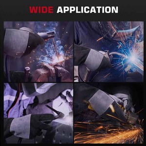 Gants de soudure en cuir de vachette de qualité supérieure, renforcés, à long manchon, résistants, pour la lutte contre les incendies, la construction, les barbecues - Product Image 6