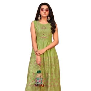Designer Anarkali <b>Kurtis</b> in Heavy Viscous Rayon with Foil Print Fashionable Collection <b>for</b> <b>Women</b> - Product Image 2