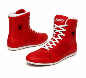 Bottes de boxe personnalisées Dumela en cuir rouge, toutes saisons, durables, écologiques, avec logo personnalisé, confortables, respirantes, ensembles de boxe - Product Image 2