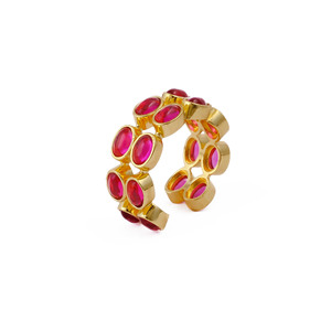 Natural Pink Tourmaline Wide Band Statement Ring-Handmade Gold Plated Open Cuff Ring-Promise personalized Gift For <b>Girlfriend</b> R - Product Image 2