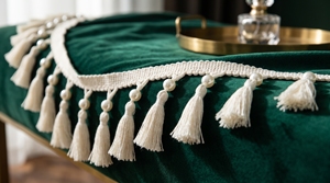 Bohemian Cotton <b>Tassel</b> Fringe Trim with Pearl Beads for Curtains Home Decor and Furnishing - Product Image 4
