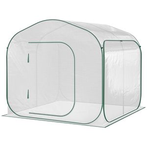Tettoia per Serra in Legno Ecologica 7x7x6 con Porta con Cerniera in Polietilene per Piante e Fiori da Interno Invernali, Bianca - Product Image 1