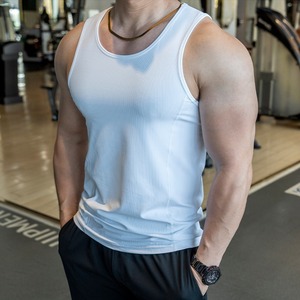 Camiseta sin Mangas de Punto para Hombre, Color Blanco Sólido, Cuello Redondo, Secado Rápido, Estilo Deportivo, 100% Poliéster - Product Image 3