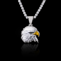 Pendentif Aigle Hip Hop Moissanite Diamant Givré en Argent Sterling 925, Coupe Ronde Brillante, Certifié IGI, Plaqué Or, pour Fête