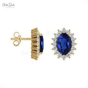 Bulk Manufacturer of 14K Solid Gold Diamond Accented Jewelry 1.16CT Oval Cut <b>Blue</b> <b>Sapphire</b> Stud <b>Earrings</b> Free Shipping Available - Product Image 3