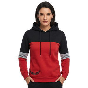 Sudadera con Capucha para Hombre, Diseño Color Block Rojo, Negro y Gris, Manga Larga, Informal, Tejida, para Otoño, Corte Regular, Transpirable - Product Image 3