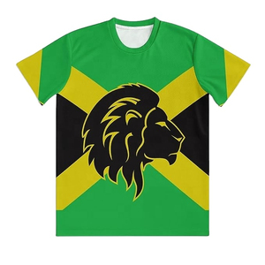Camiseta Sublimada Personalizada para Hombre con Gráfico de León y Bandera de Jamaica, Transpirable, de Poliéster, Informal, para Verano - Product Image 1