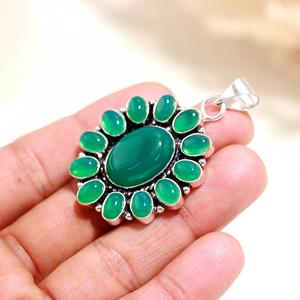 Green Onyx Chakra Pendant | Sterling Silver Gemstone <b>Necklace</b> | Spiritual Healing Jewelry - Product Image 3