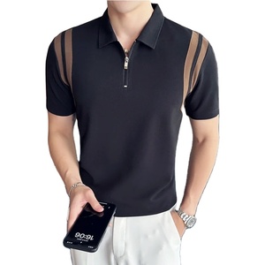 เสื้อโปโลแขนสั้นของผู้ชายยืดหยุ่นสูง2025ฤดูร้อนผ้าไอซ์ซิลค์สีพื้นปกเสื้อถักเสื้อยืดผู้ชาย - Product Image 3