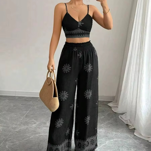 ชุดผู้หญิงลายปักใหม่สำหรับเด็กผู้หญิง เสื้อแขนสั้นพิมพ์ลายตัวอักษรและกางเกงขายาว ชุดเซ็ต 2 ชิ้น - Product Image 3