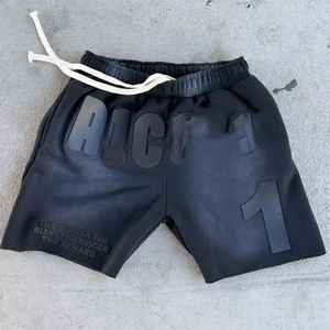 Shorts en molleton personnalisés pour hommes, style vintage délavé, épais, avec cordon de serrage, imprimé flamme, streetwear décontracté, vente en gros - Product Image 2