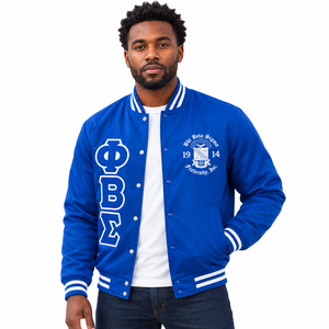 Chaqueta Universitaria Bordada de la Fraternidad Phi Beta Sigma para Hombre, con Botones a Presión, Manga Larga, Cuello Acanalado, Estilo Universitario - Product Image 1