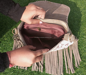 New Arrival Hair on Hide Fur Leather Fringe <b>Designer</b> Concho Sling <b>Bag</b> Metallic Fur Suede Leather <b>Bag</b> Party Wear Women Sling <b>Bags</b> - Product Image 4