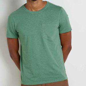 T-shirts d'été vierges pour hommes avec logo personnalisé, 100 % coton, manches courtes, coupe décontractée, anti-boulochage, avec poche, en jersey - Product Image 4