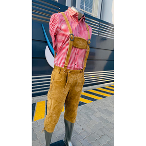 Pantalones de cuero Lederhosen para hombre con tirantes y parche bordado en la rodilla, traje tradicional bávaro - Product Image 3