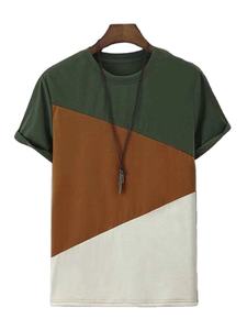Nouveau T-shirt pour homme à blocs de couleur, style streetwear décontracté d'été, léger, imprimé, en polyester - Product Image 5