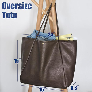 Sac fourre-tout en cuir véritable pour femme, couleur unie, fermeture ouverte, style minimaliste, usage quotidien, toutes saisons - Product Image 3