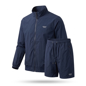 Conjunto Deportivo de 2 Piezas para Hombre, Color Azul Marino, Chaqueta y Pantalones Cortos de Poliéster de Secado Rápido, Ropa Deportiva de Primavera - Product Image 1