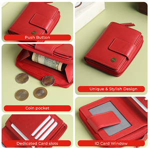 WRIZA Cartera de cuero genuino para mujer, color rojo coral, con protección RFID, 9 ranuras para tarjetas y bolsillo para monedas - Product Image 4