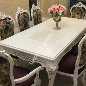 Luxury Handcrafted French Provincial 8 Seater <b>Dining</b> <b>Table</b> Set Ornate Carved <b>White</b> Antique Finish - Product Image 3