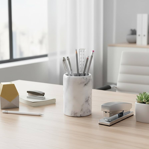 Customised office & School Desk Organizer <b>White</b> marble <b>Pen</b> Pencil Stand/Holder High Quality natural Crafts In Wholesale - Product Image 2