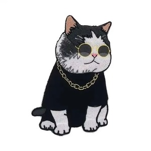 Cool <b>Cat</b> Embroidered Iron-On Patch Nonwoven Felt Applique Gift Decor - Product Image 1