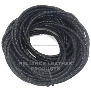 Cordon en cuir tressé bolo noir brillant de haute qualité 4 mm, fournisseur indien, corde ronde pour petit collier à breloque et artisanat - Product Image 3