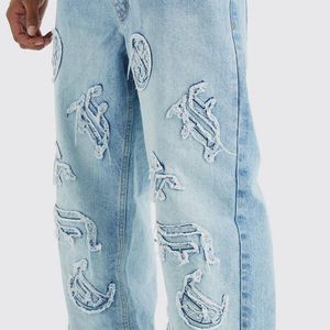 Jeans de Hombre de Algodón 100% con Estampado a Cuadros, Corte Regular, Múltiples Bolsillos, Lavado Desgastado, Estilo Urbano, Venta al por Mayor Personalizada de Long Range Impex - Product Image 4