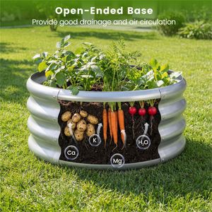 Fioriera Rotonda Rialzata in Acciaio Zincato 24x24x11.5 Pollici per Orto Esterno, Ideale per Verdure, Erbe Aromatiche e Fiori - Product Image 6