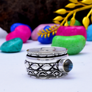 Labradorite <b>Spinner</b> <b>Ring</b> 925 Sterling Silver Fidget <b>Ring</b> Handmade Meditation Jewelry for Women - Product Image 3