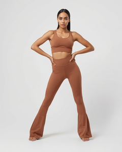 Women's 2 Piece Yoga Set High Waist <b>Flare</b> <b>Leggings</b> Crop Top Seamless Activewear Solid Color Full Length Spandex Polyester - Product Image 3