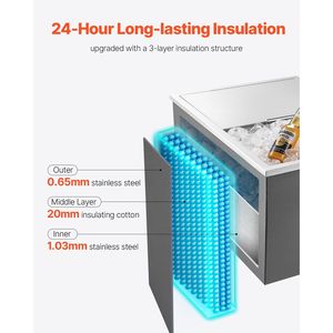 Contenitore refrigerante da incasso in acciaio inossidabile 60 cm L x 46 cm L x 33 cm H, 55 litri, con coperchio scorrevole per esterni - Product Image 3