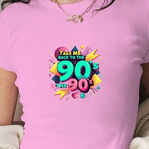พาฉันกลับไปย้อนยุคยุค 90 เสื้อยืดแขนสั้นพิมพ์ลายทรงเข้ารูปสำหรับผู้หญิงสไตล์ Y2K - Product Image 2