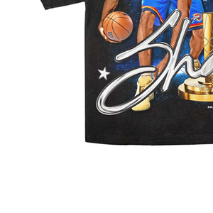 T-shirt noir surdimensionné pour homme 100% coton imprimé sérigraphié col roulé uni manches courtes - Product Image 3