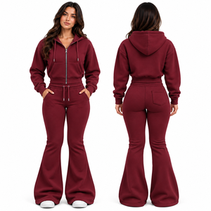 New Trendy <b>Women's</b> Zipper Hoodie <b>Pants</b> Sweat <b>Suit</b> Fleece Lined Soft Polyester Tracksuit Casual two-piece tracksuit - Product Image 3