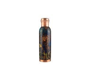 Botella de agua de cobre impresa en azul de 34 oz, recipiente ayurvédico de cobre puro extra grande para beber, beba más agua. - Product Image 5
