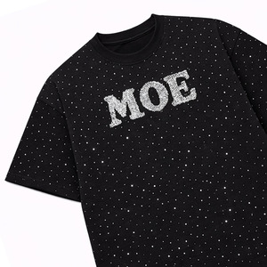 Camiseta de manga larga de doble capa con bordado moderno y pedrería para hombre, camiseta negra extragrande de algodón, estilo hip hop, conjunto de dos piezas. - Product Image 3