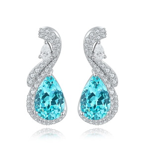 Pendientes de Lujo para Mujer, Chapados en Rodio Plateado, con Diamantes Azules en Corte Pera y Detalles de Diamantes Blancos, Joyería para Bodas - Product Image 6