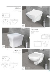 Inodoro de cerámica suspendido Rubix 510x365x320mm con sifón en P, sin borde, descarga sin rueda de flujo, taza alargada, accesorio de baño - Product Image 2