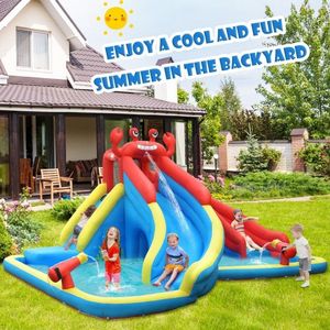 Scivolo d'Acqua Gonfiabile a Forma di Granchio con Doppio Scivolo e Casa Rimbalzante per Bambini (Soffiatore Non Incluso) - Product Image 2